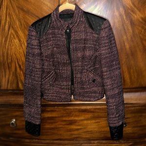 Bebe Collection Women's Sz. 6 Pink/Black/Purple Tweed Crop Long Sleeve Jacket